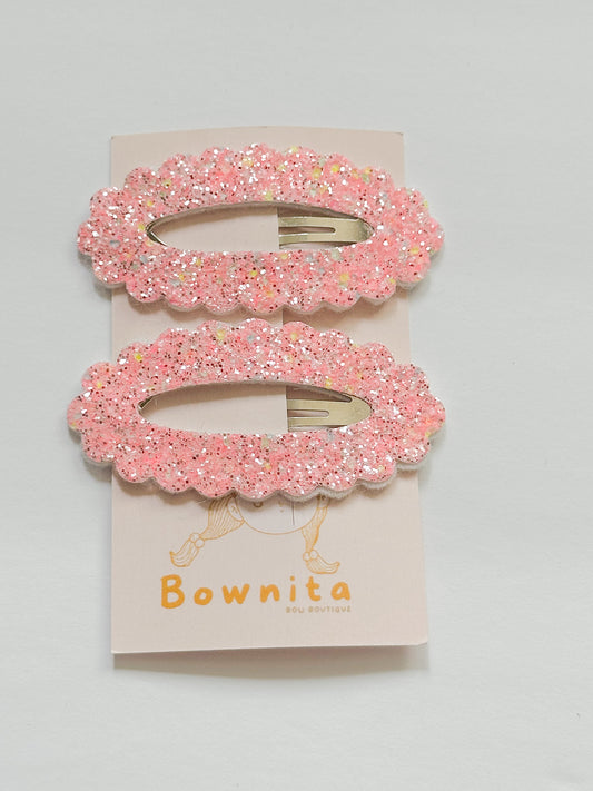 Peach pink with yellow glitter Snap Clip Set