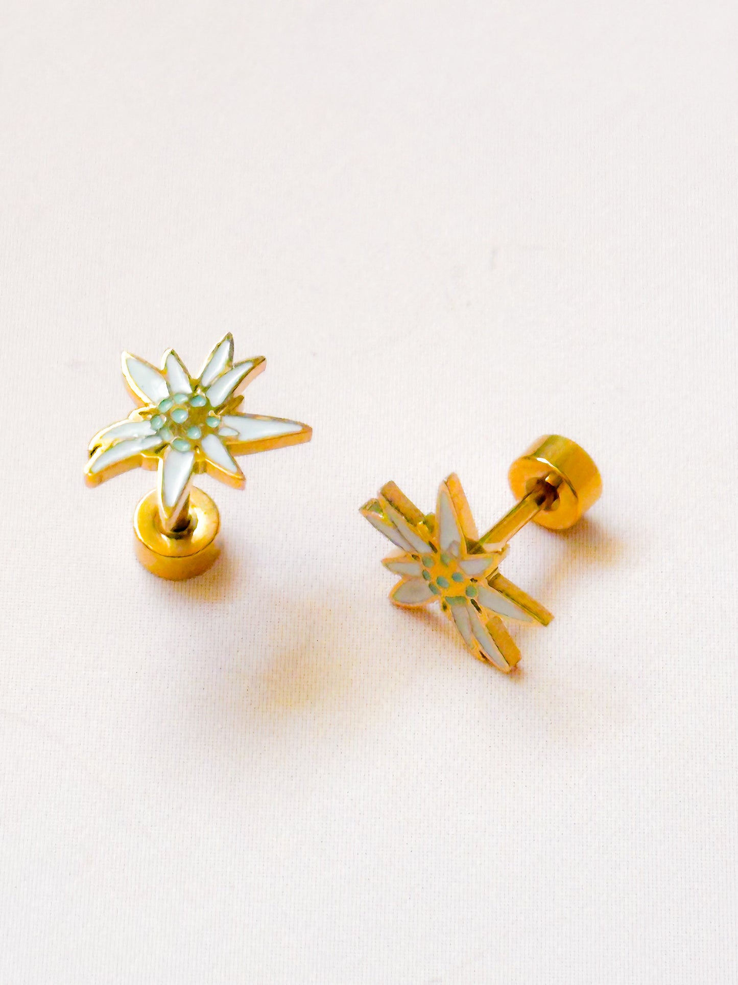 Edelweiss flower Flat Back Stud Earrings