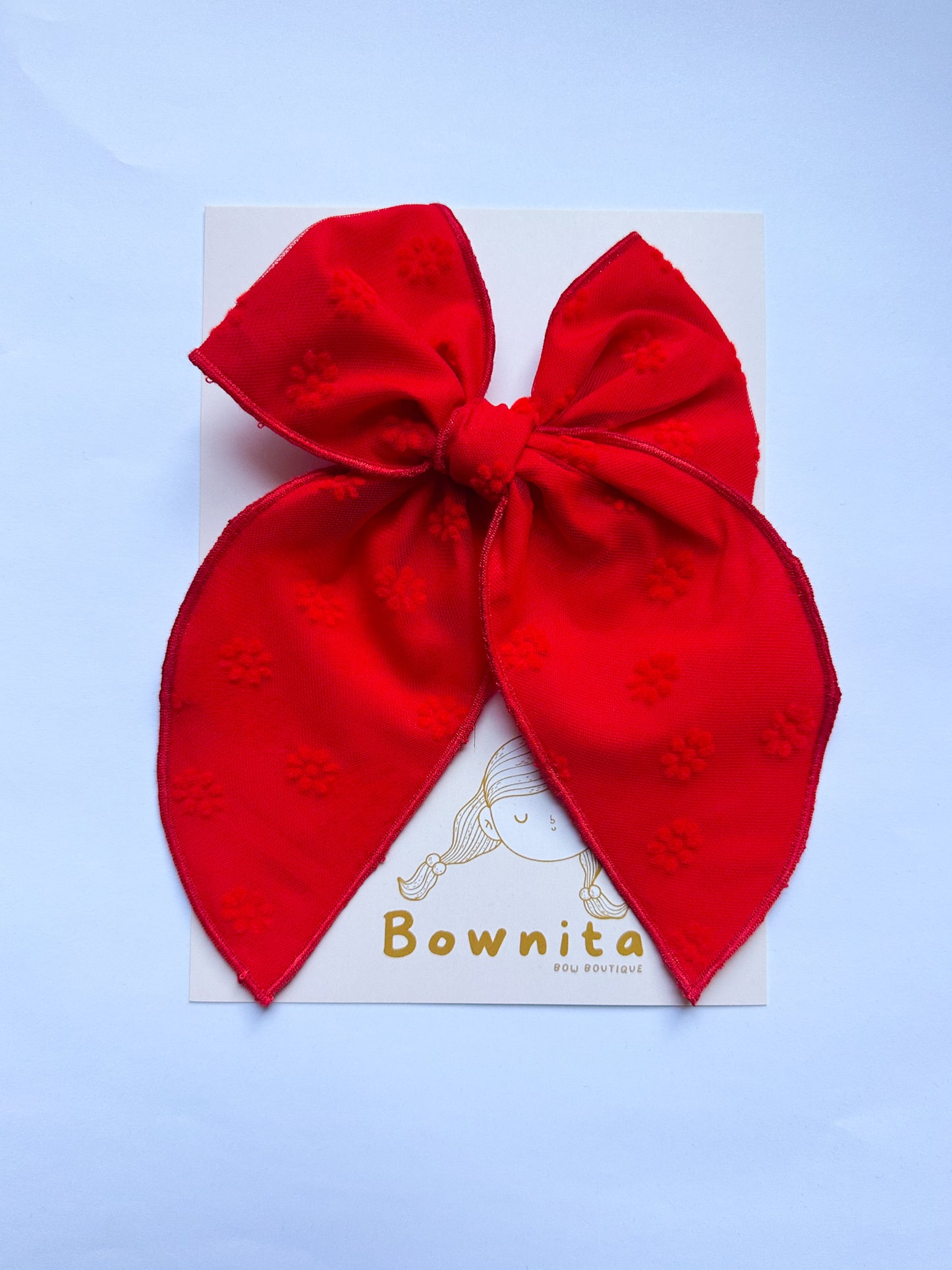Red Floral Double Layered Tulle Large Fable Bow