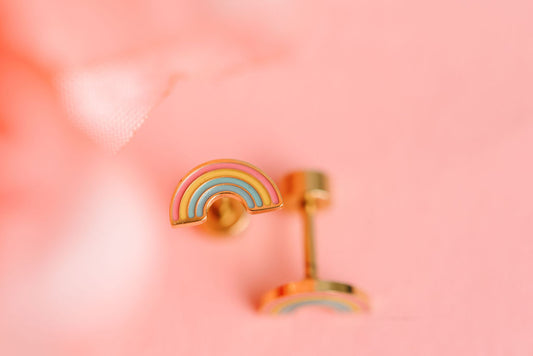 Rainbow Flat Back Stud Earrings