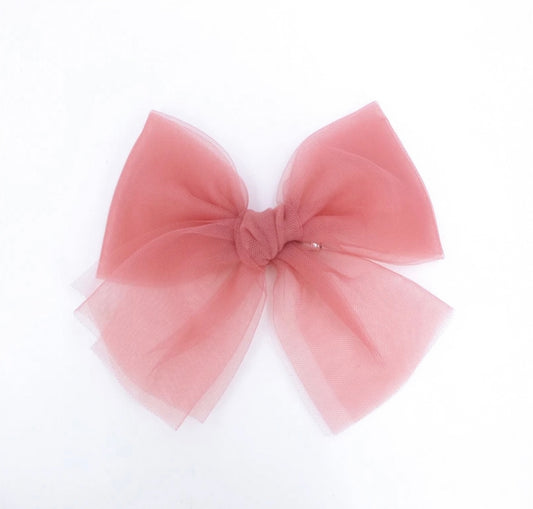 Mauve pink tulle bow