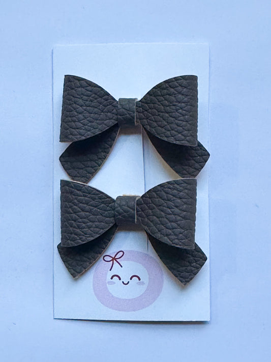 Dark Brown Litchi Matte Mini Bow Set