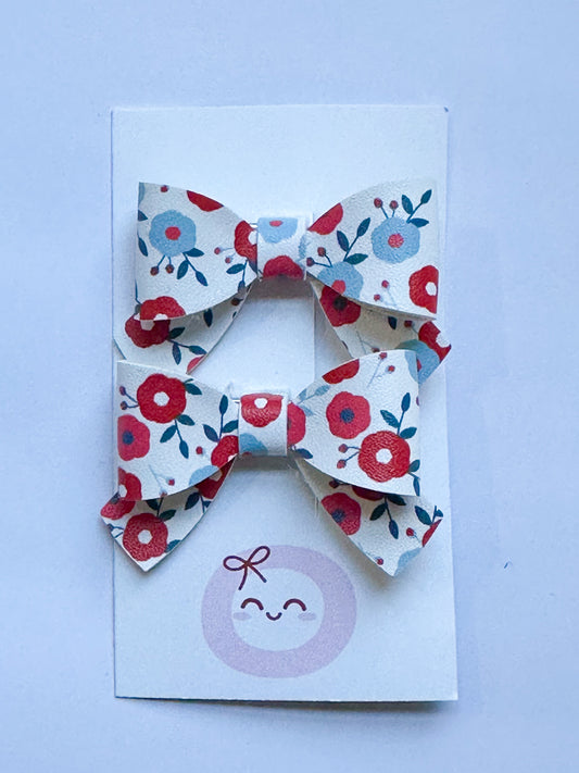 Red Blue Florals Mini Bow Set
