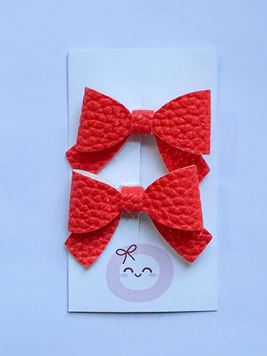 Red Orange Litchi Matte Mini Bow Set