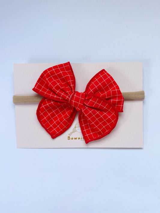 White Pin-stripped red newborn headband