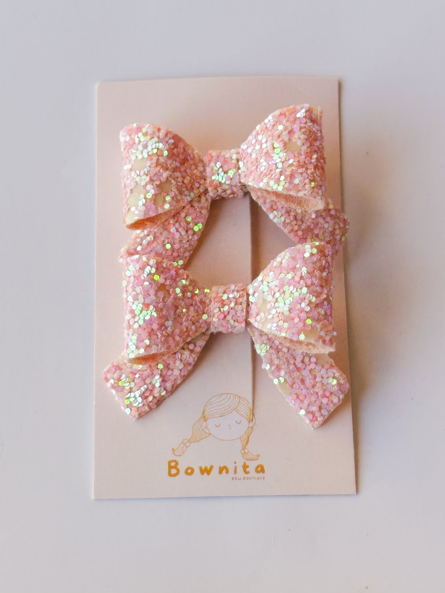 Pink gold beige glitter bow set