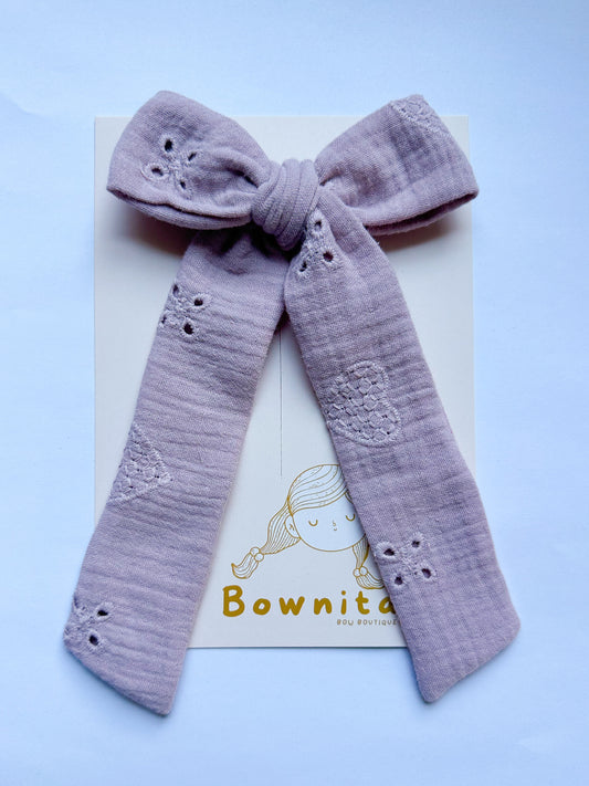 Valentine Soft Vintage Lavender Muslin Cloth Tie Long Leg Bow