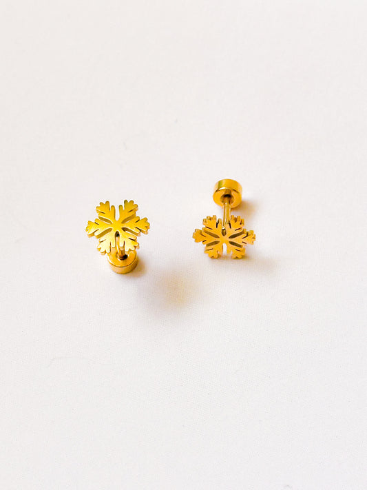 Golden Snowflake Flat Back Stud Earrings