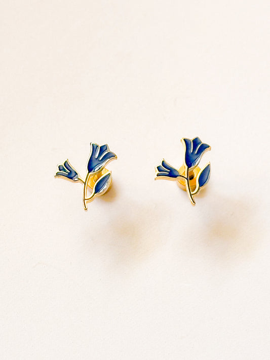 Blue Gentian Flat Back Stud Earrings