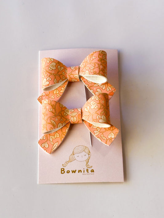 Orange floral vines bow set