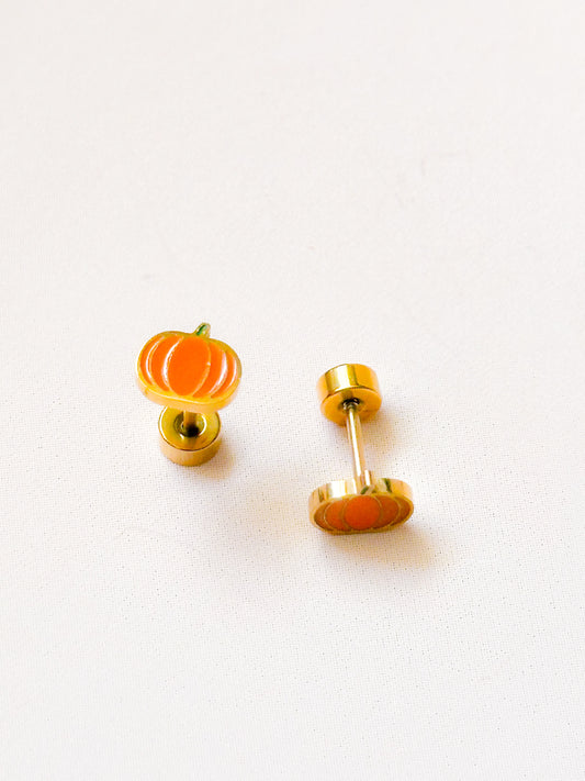 Pumpkin Flat Back Stud Earrings