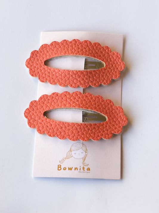 Orange coral litchi leather scallop snap clip