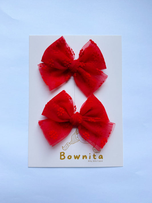 Red Floral Tulle Tie Piggies