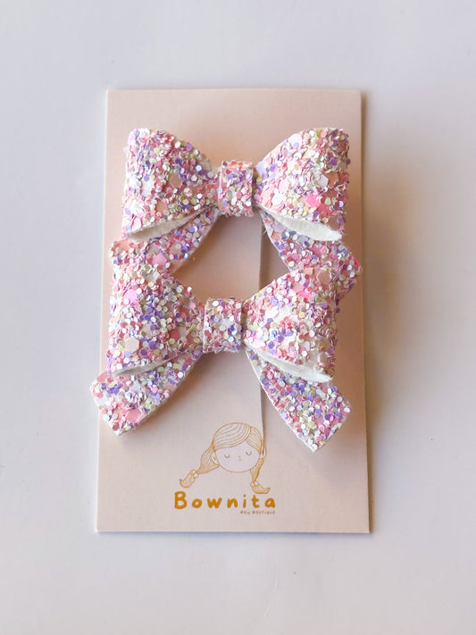 Sprinkle pink glitter bow set