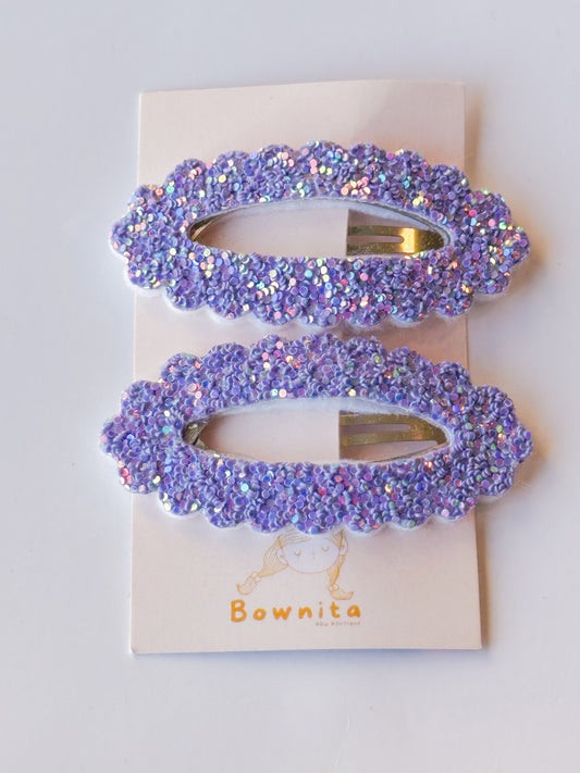 Purple penny glitter scallop snap clip