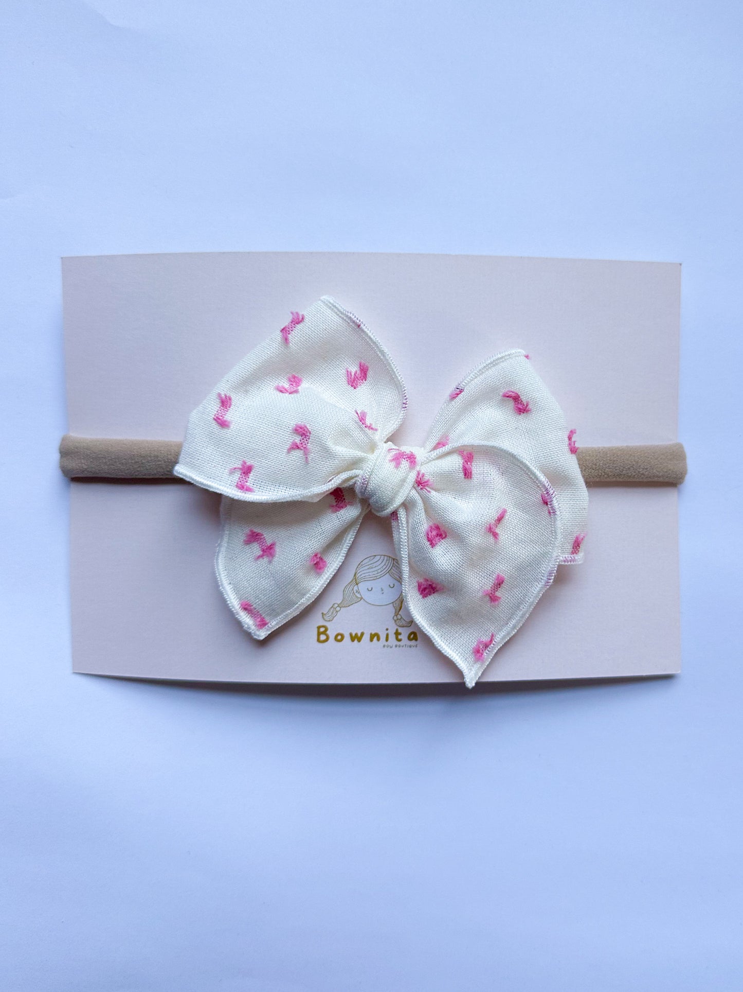 Beige Linen Flocked On Pink Baby Headband