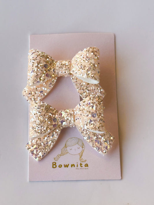 Warm beige jewel glitter bow set