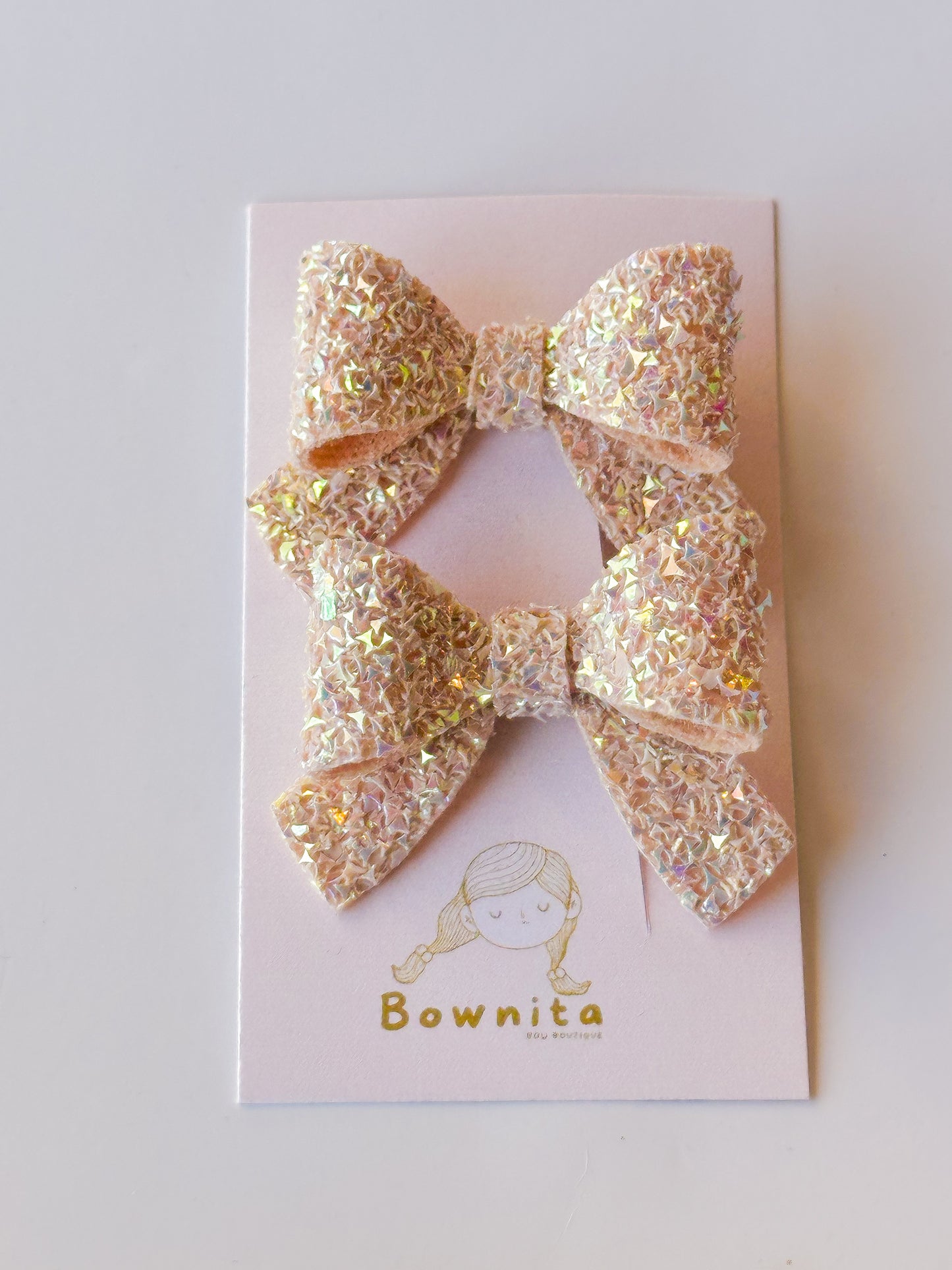 Gold beige jewel glitter bow set