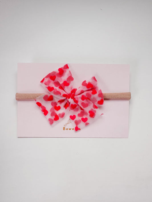 Red Hearts Tulle Bow newborn headband