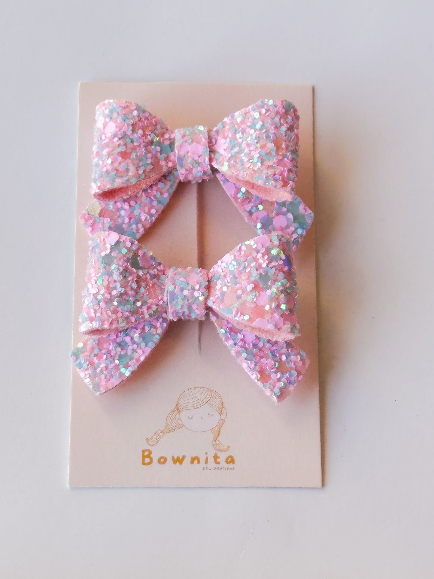 Blues pink sparkle glitter bow set