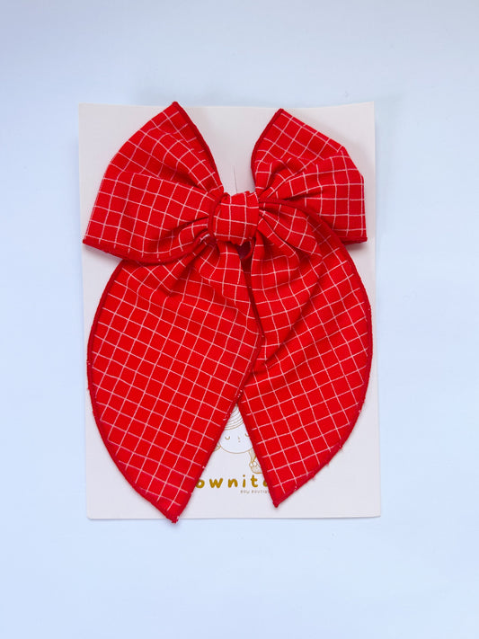 White Pin-stripped Red Large Fable Bow