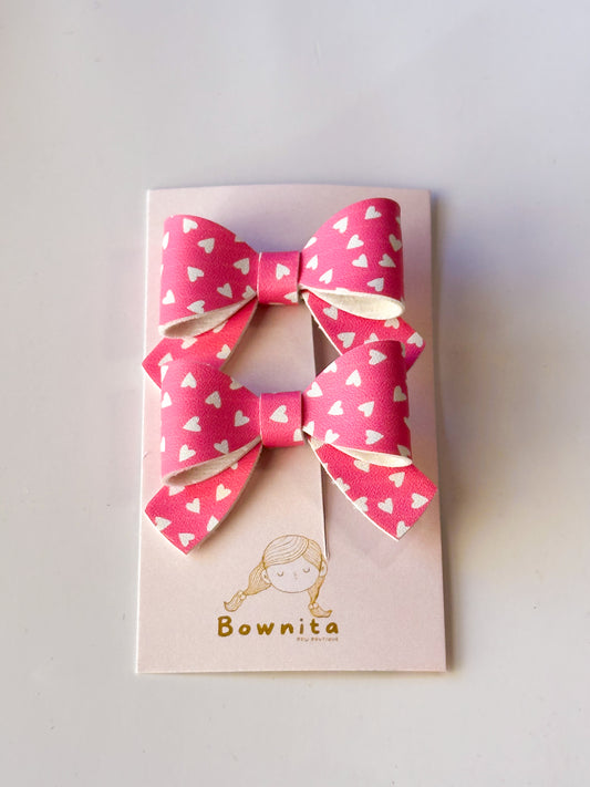 Hot pink hearts bow set