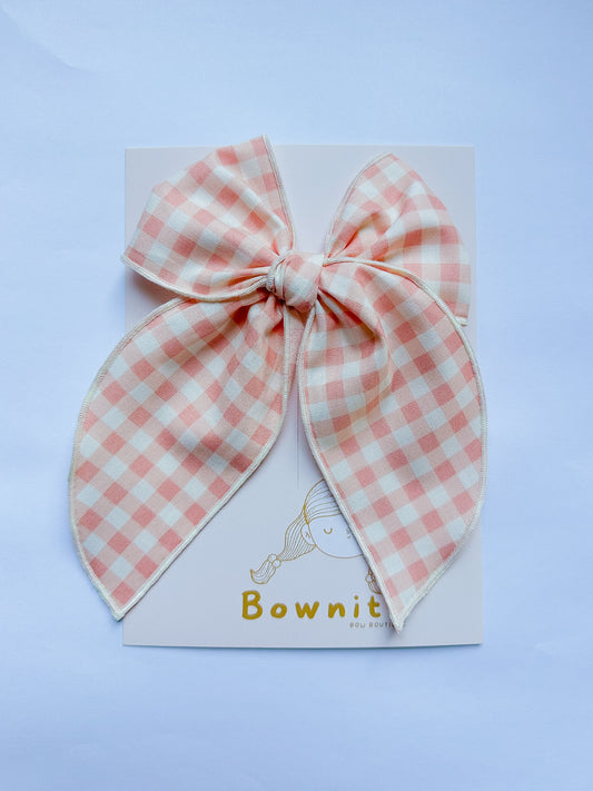 Peach Gingham Large Fable Bow