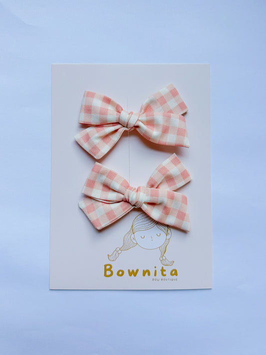 Peach Gingham Tie Piggies