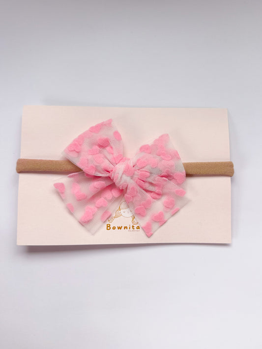 Pink Herts Tulle Bow newborn headband