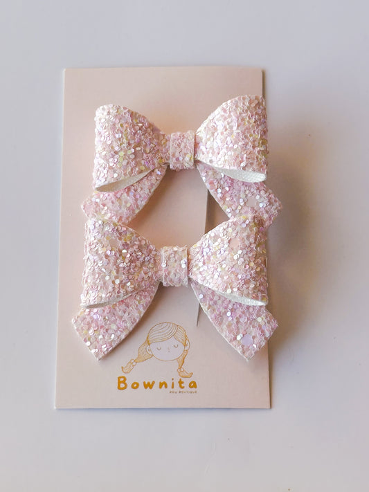 Pink White glitter bow set