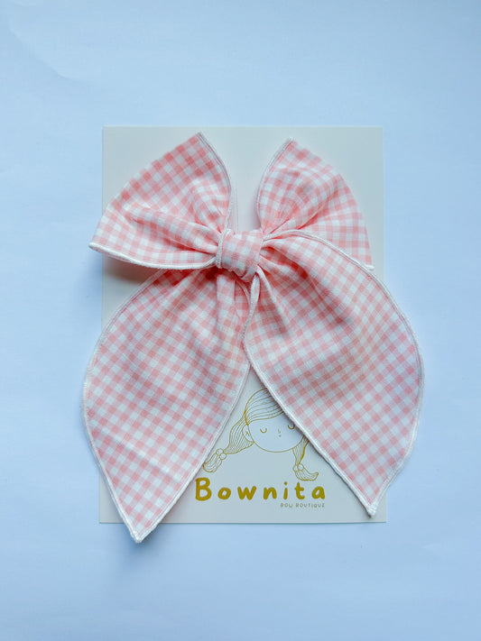 Baby Pink Gingham Large Fable Bow