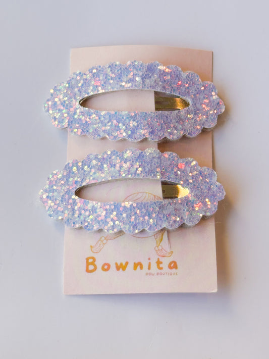 Light purple crystal glitter scallop snap clip