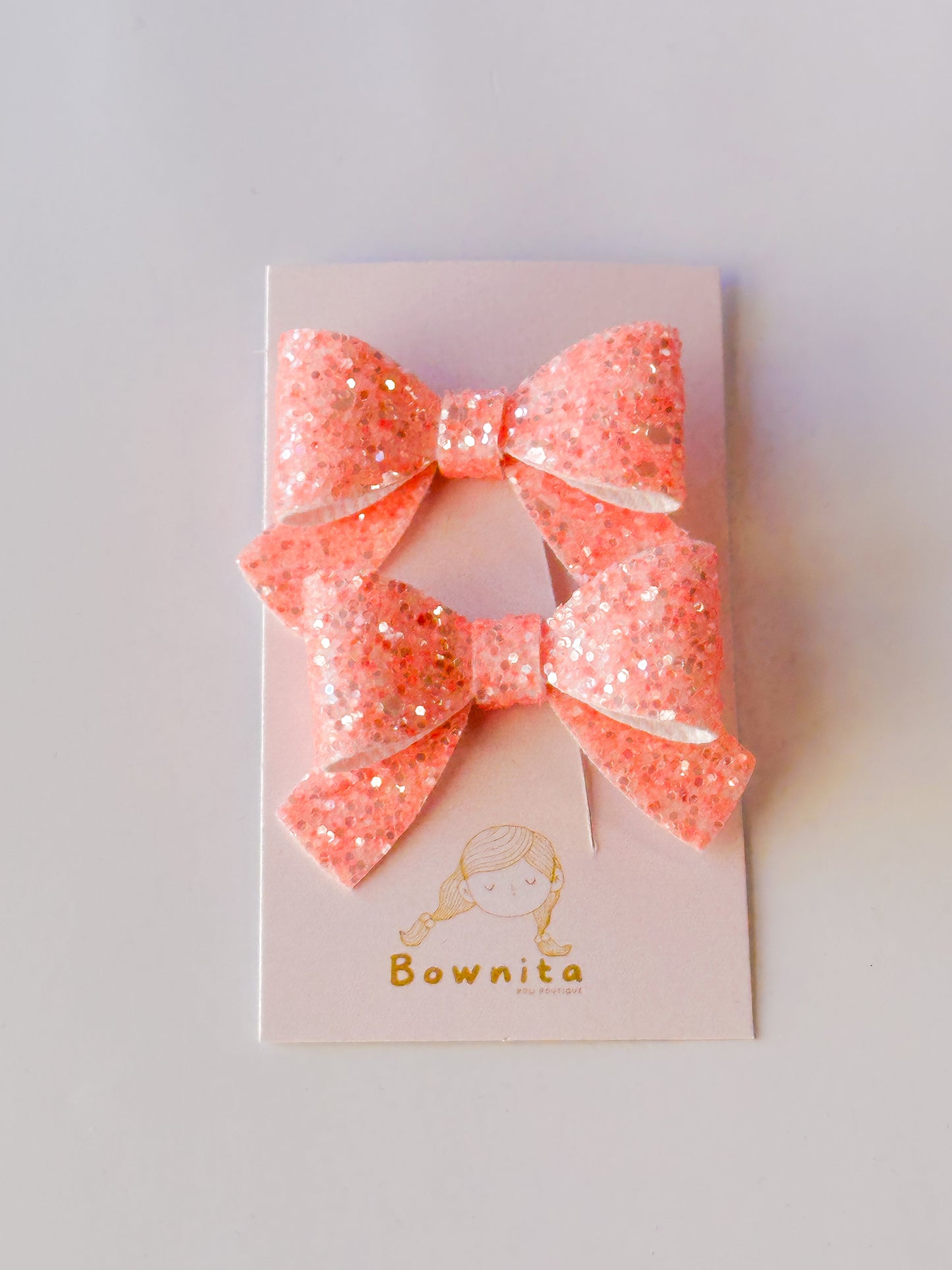 Coral peach glitter bow set