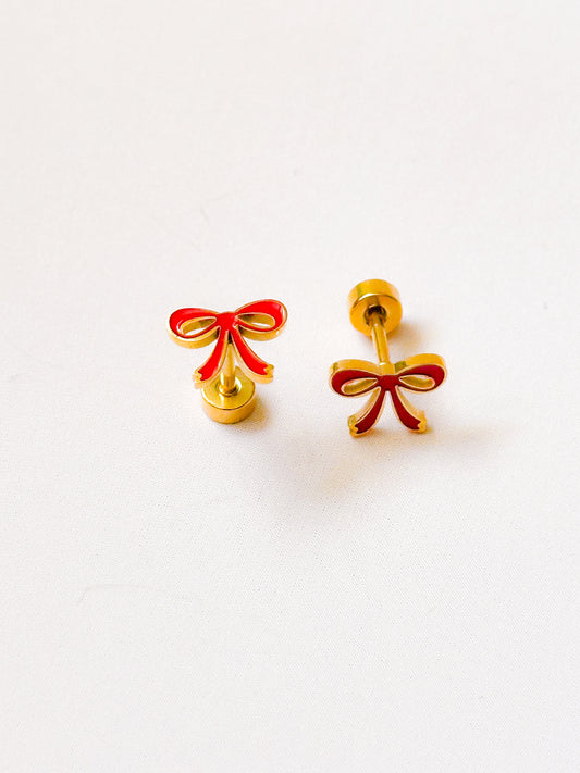 Red Bows Flat Back Stud Earrings