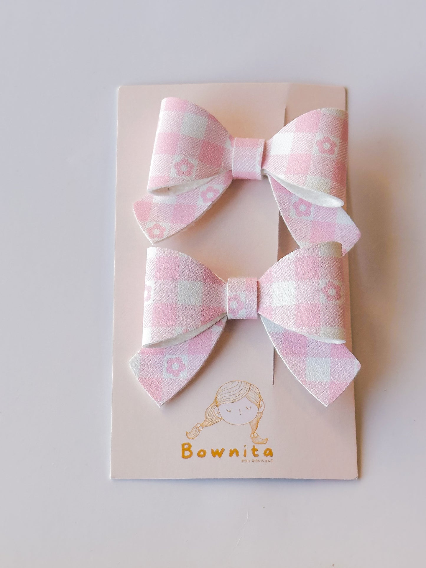 Pink gingham daisies bow set