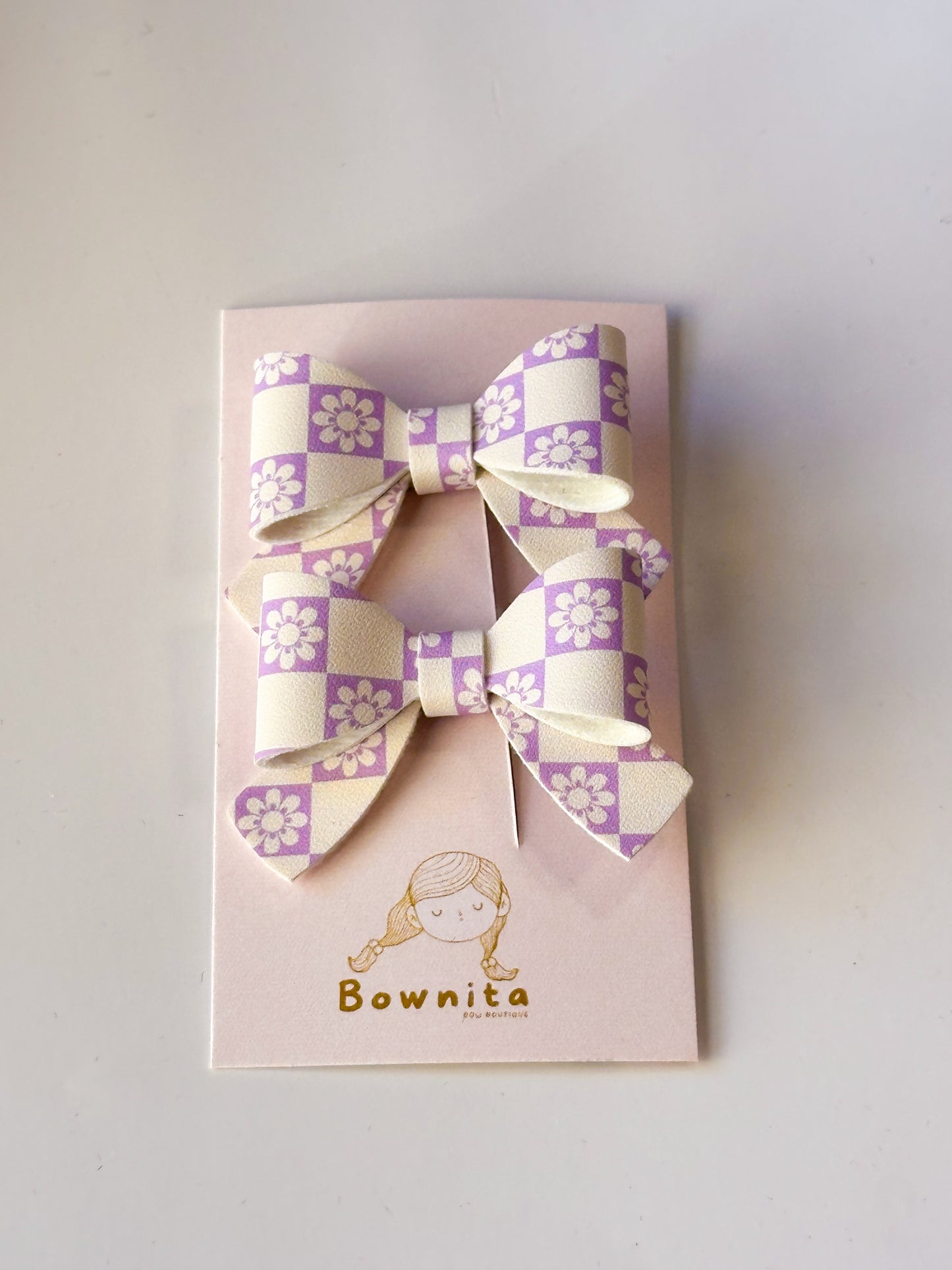 Light purple daisy check bow set