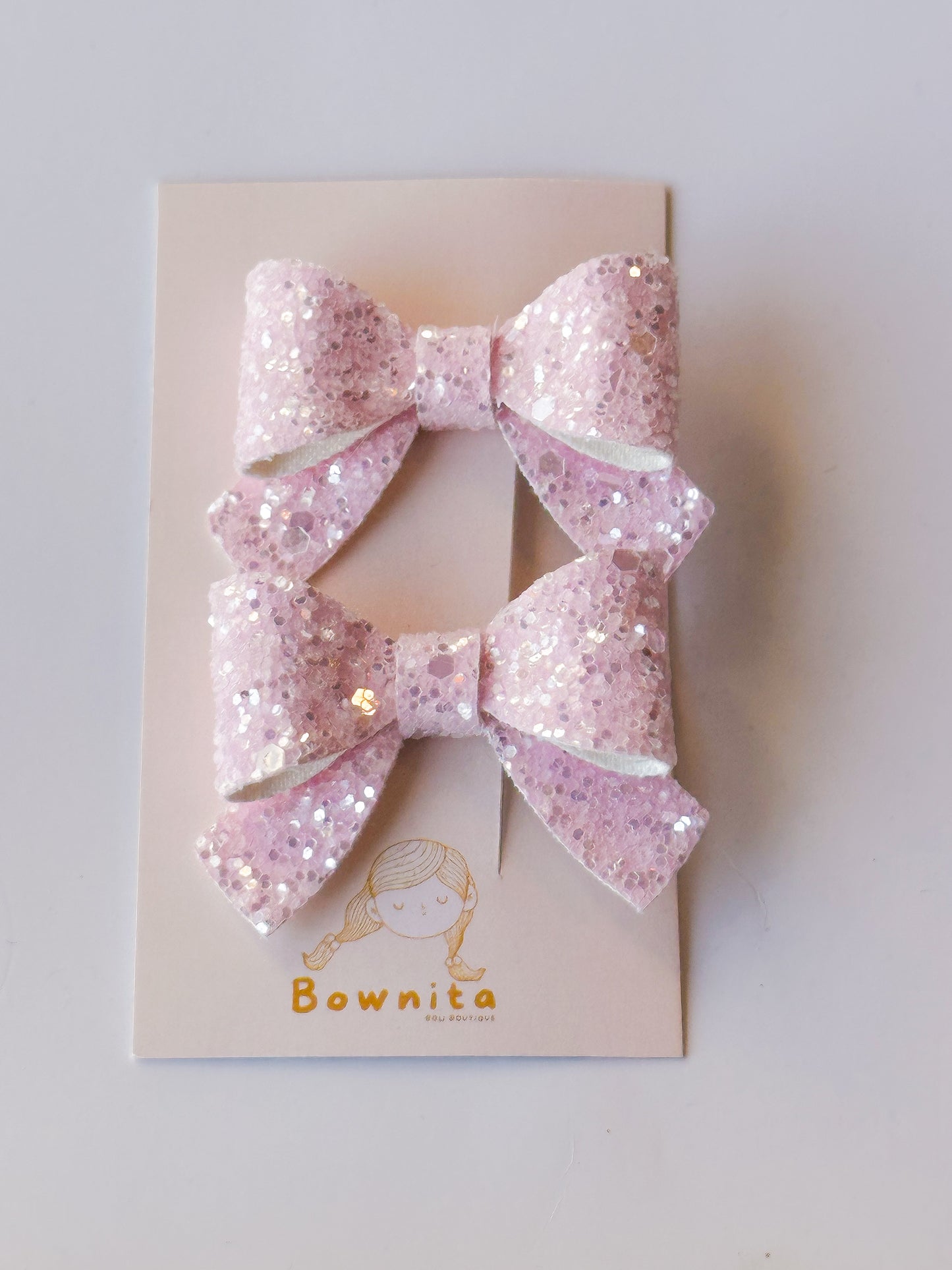 Baby pink sparkle glitter bow set