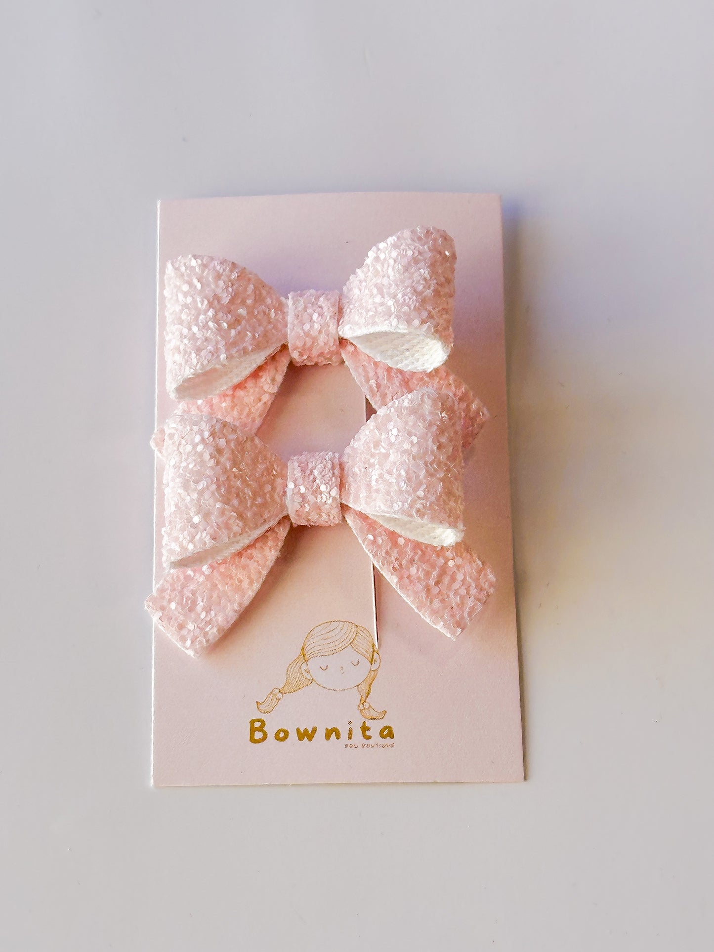 Light Pink on white glitter bow set