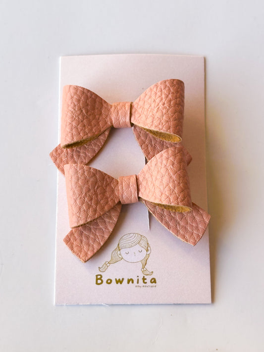 Mauve Peach matte litchi leather bow set