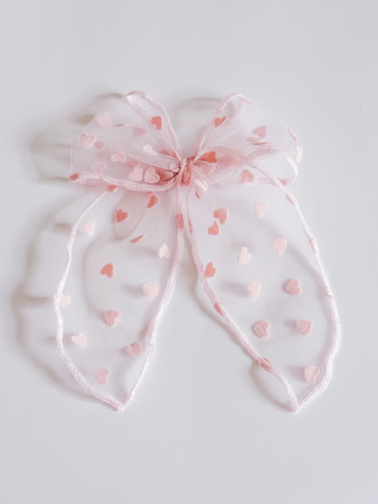 Soft Pink hearts Large Fable tulle bow