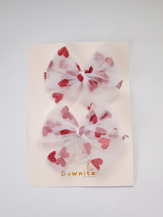 Glitter Hearts on White Tulle Piggies set