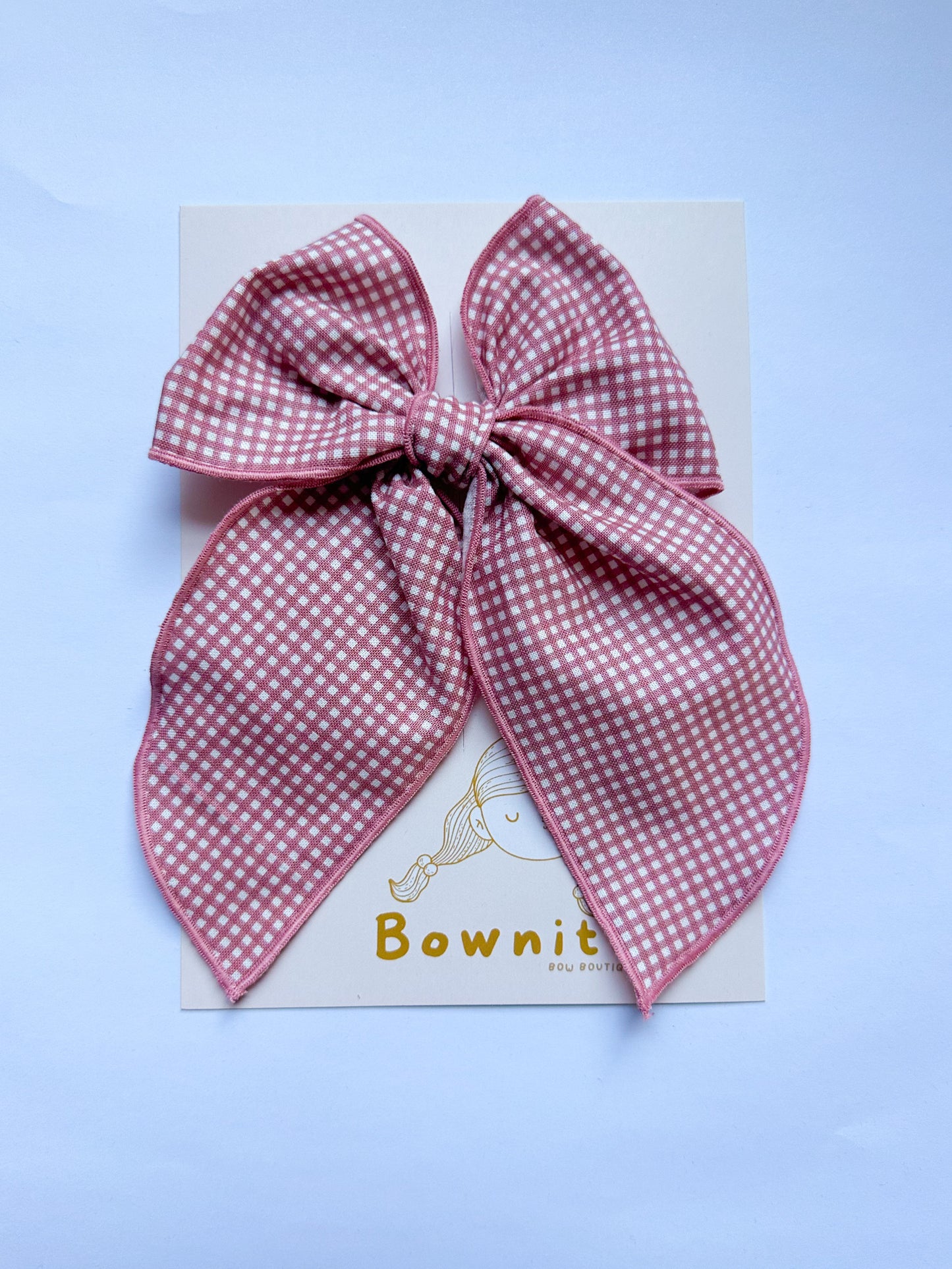 Baby Mauve Pink Gingham Large Fable Bow