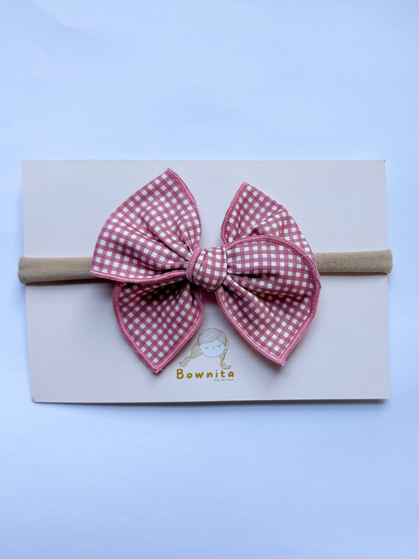 Baby Mauve Pink Gingham Baby Headband