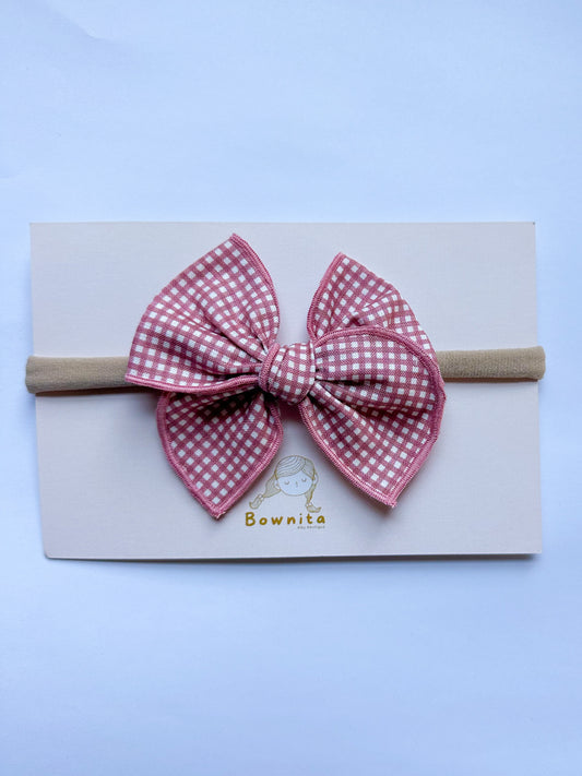 Baby Mauve Pink Gingham Baby Headband