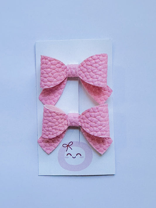 Bubble Gum Pink Litchi Matte Mini Bow Set