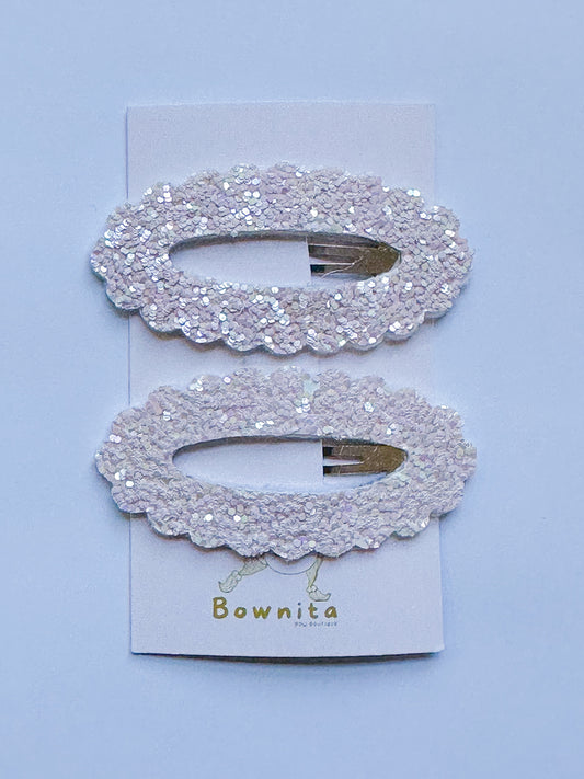 Soft Pink White Glitter Snap Clip