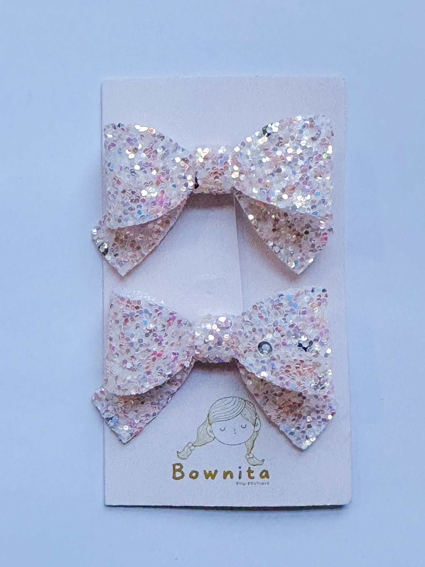 Soft Pink Glitter Silver Chunk Mini Bow Set
