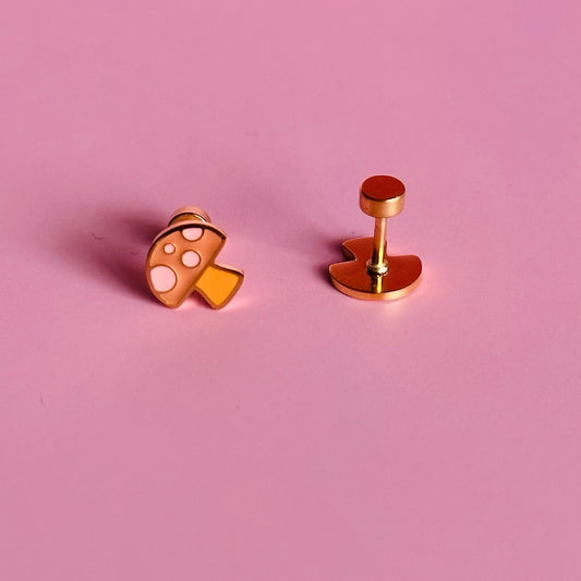 Mushroom Flat Back Stud Earrings lo